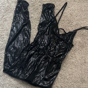 Sparkle & Fade Black Sequin Jumpsuit